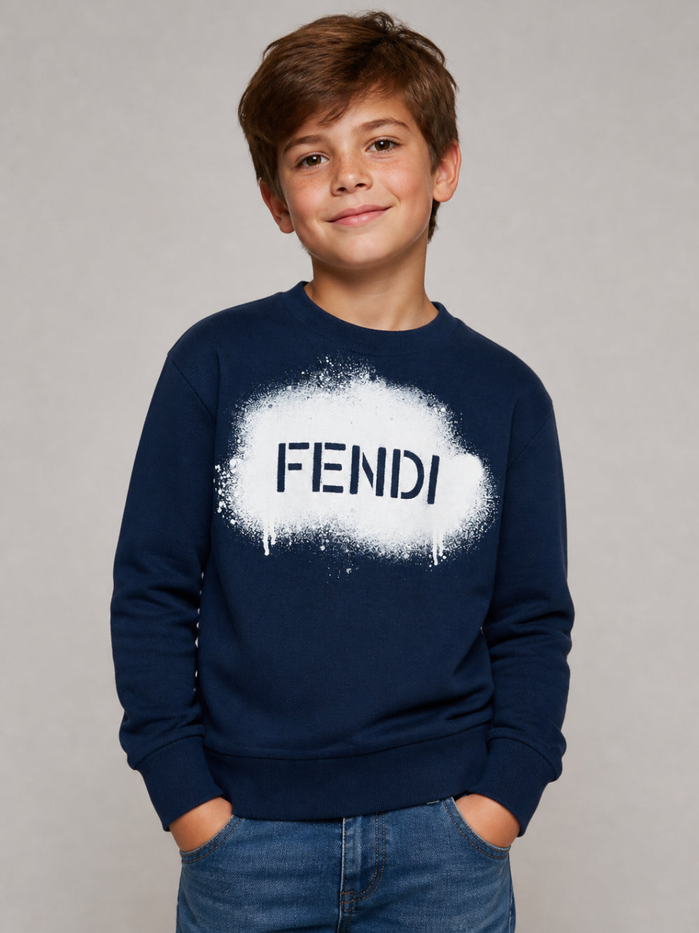 Felpa per bambino Fendi Kids blu con stampa grafica sul davanti JUH118 5V0 F1PMC FENDI KIDS 
