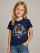 T-shirt per bambino Fendi Kids blu navy con stampa logo sul davanti JUI162 7AJ F1I11 FENDI KIDS 