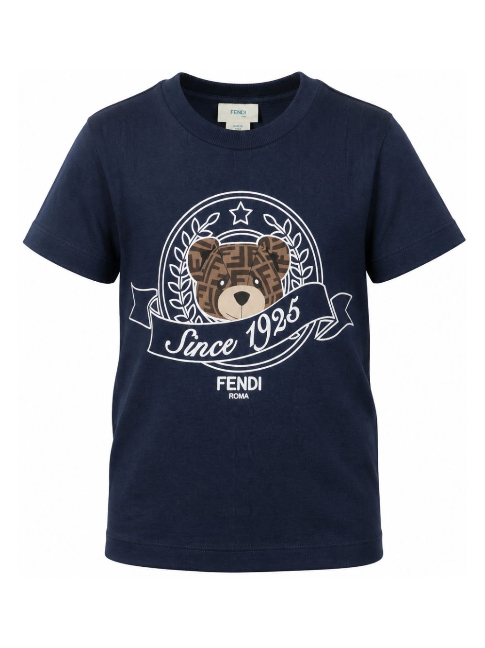 T-shirt per bambino Fendi Kids blu navy con stampa logo sul davanti JUI162 7AJ F1I11 FENDI KIDS 