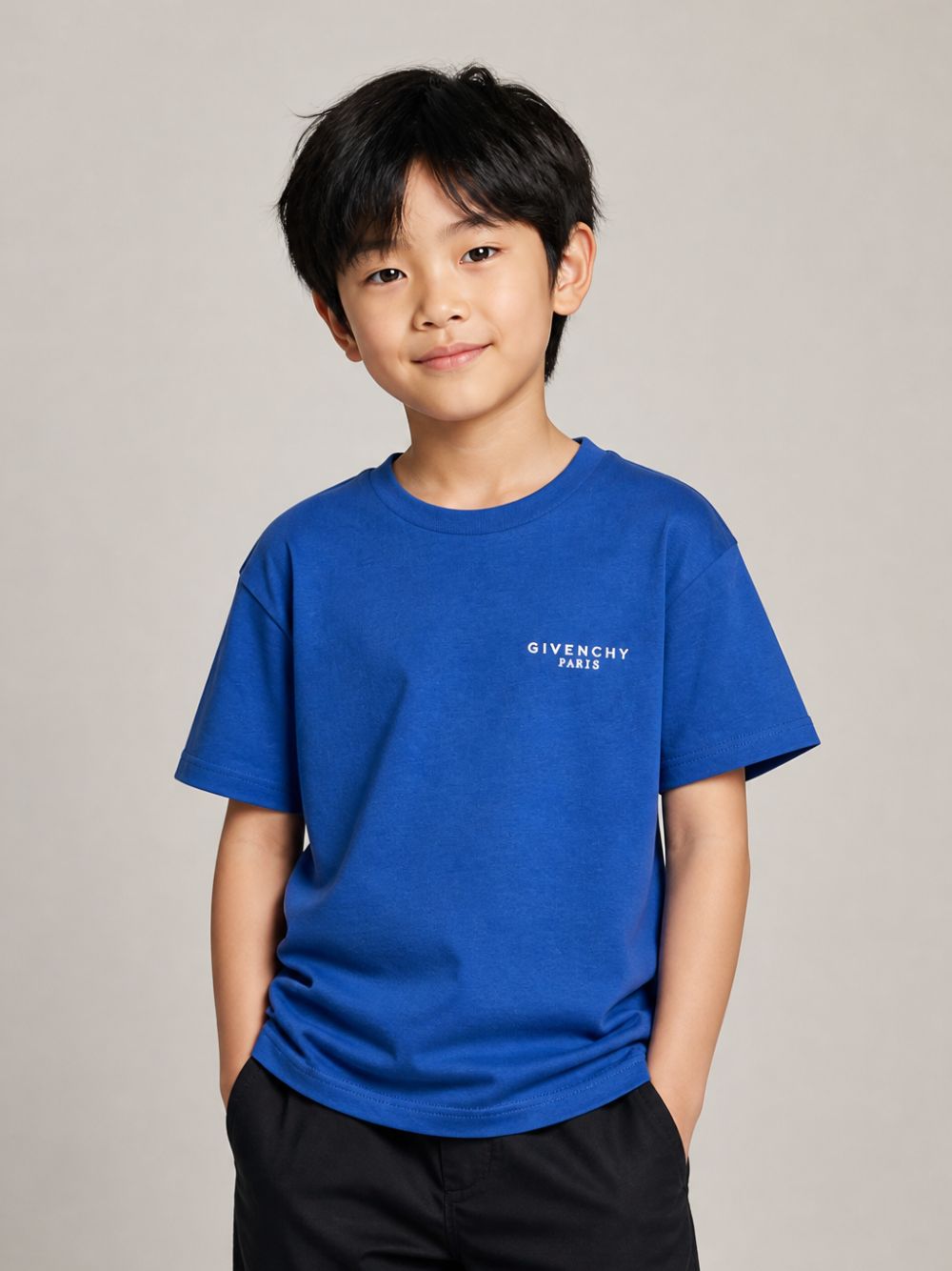 T-shirt per bambini Givenchy Kids blu con logo sul petto H31280 865 GIVENCHY KIDS 