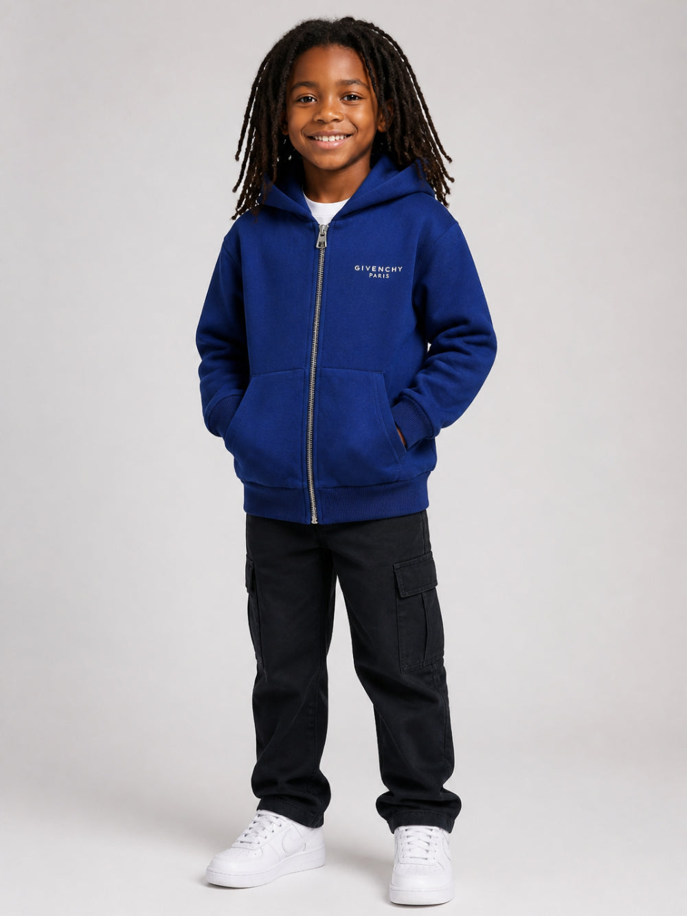 Felpa per bambino Givenchy Kids blu con sta,mpa logo sul davanti H31285 865 GIVENCHY KIDS 