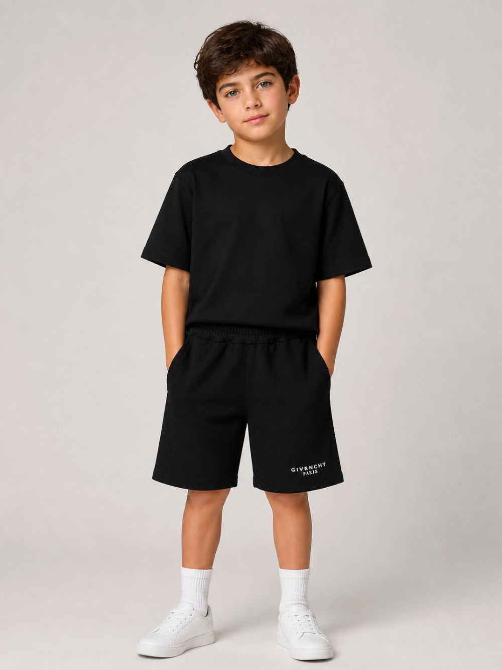 Shorts sportivi per bambino Givenchy Kids neri con stampa logo H31361 09B GIVENCHY KIDS 
