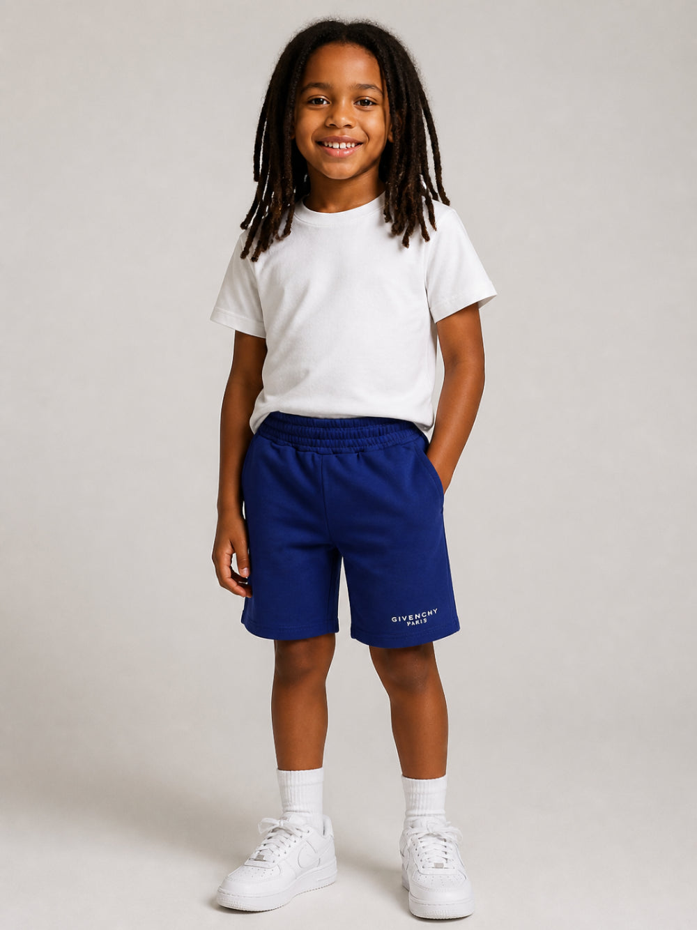 Shorts per bambino Givenchy Kids blu con stampa con logo sul davanti H31361 865 GIVENCHY KIDS 