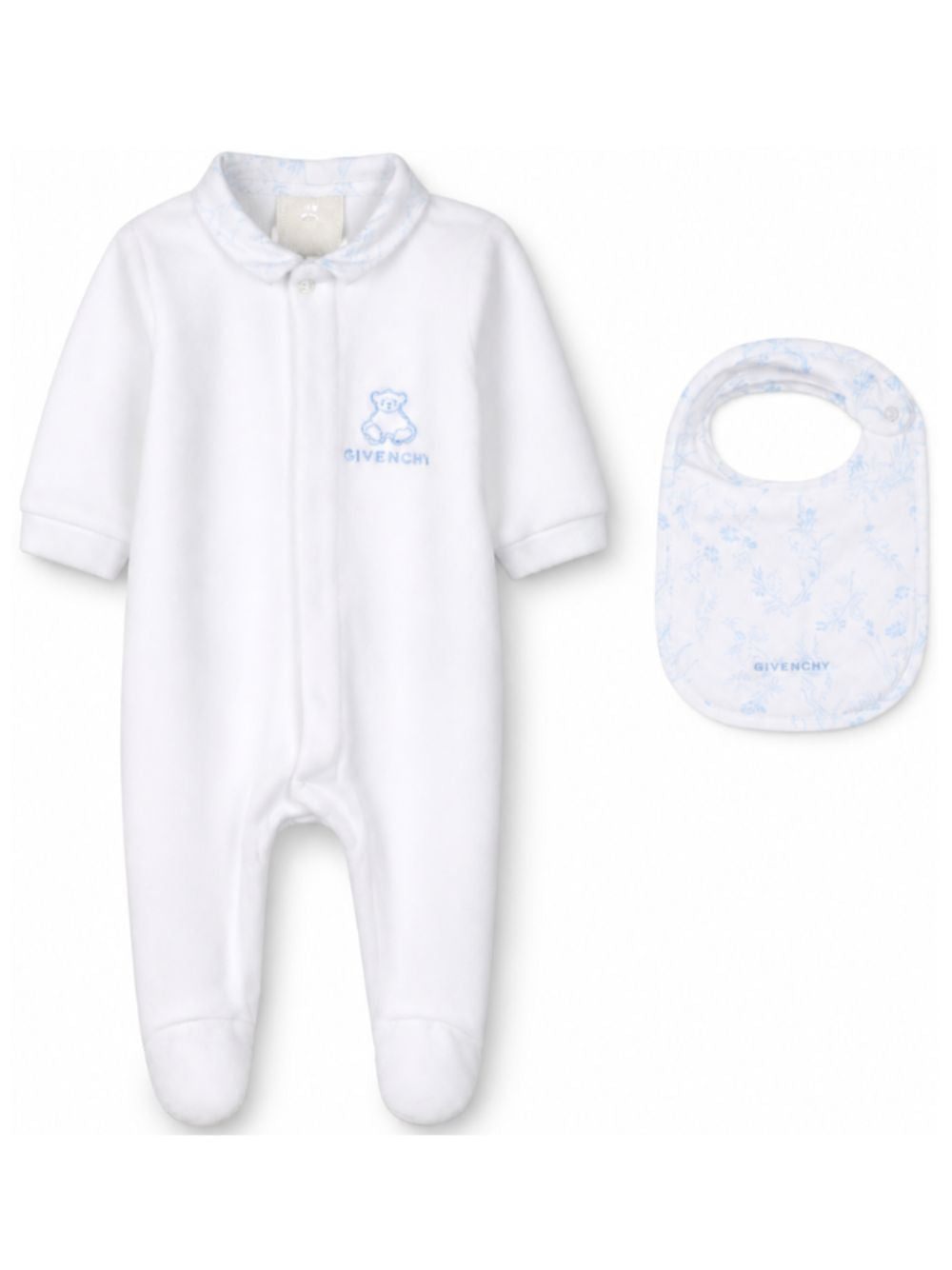 Set tutina e bavaglino per neonato Givenchy Kids bianco con dettagli in azzurro H31535 10P GIVENCHY KIDS 