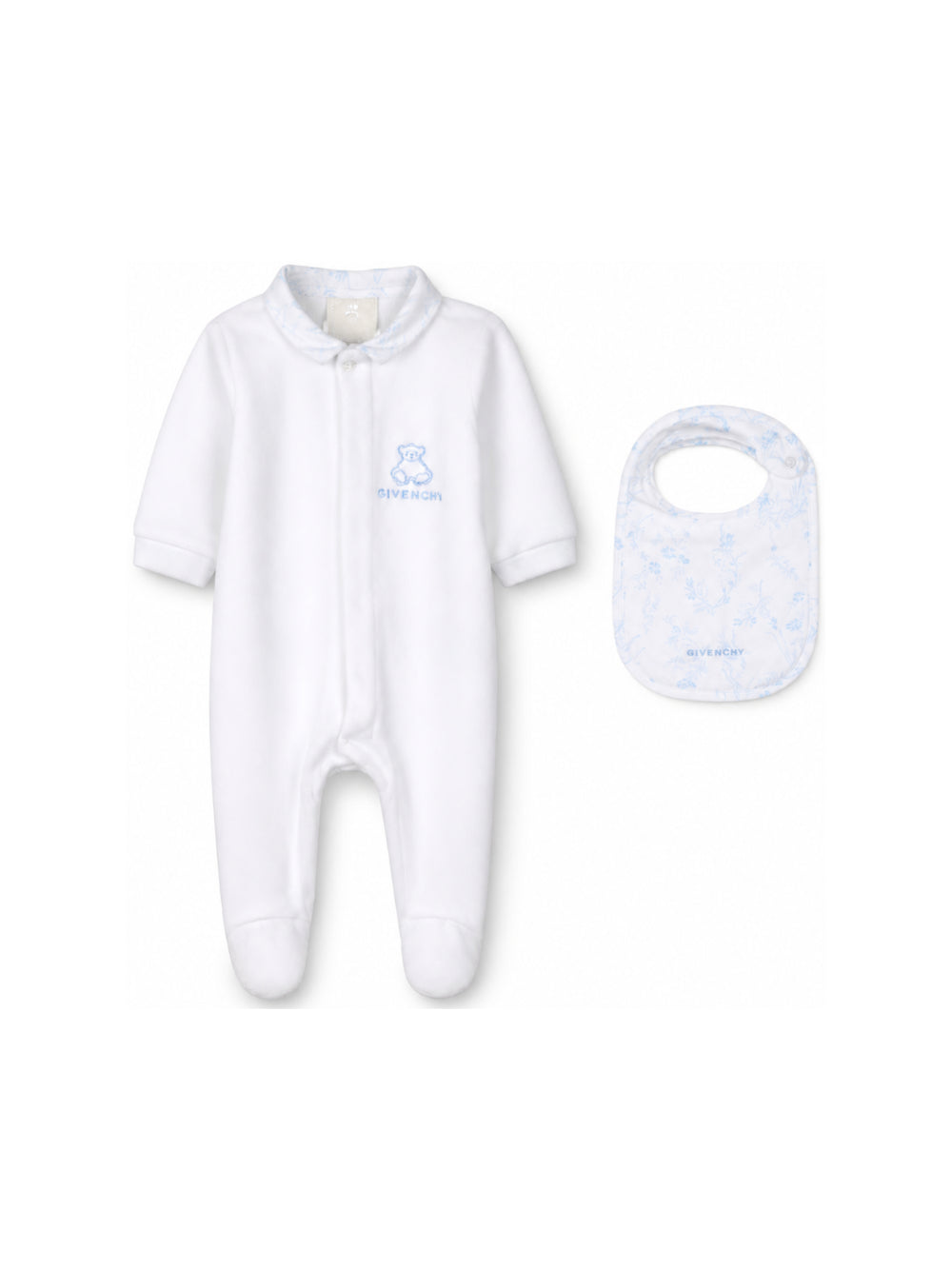Set tutina e bavaglino per neonato Givenchy Kids bianco con dettagli in azzurro H31535 10P GIVENCHY KIDS 