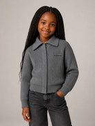 Cardigan per bambina Givenchy Kids grigio a coste con applicazione H31549 A47 GIVENCHY KIDS 