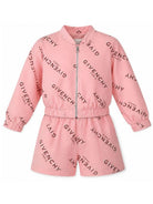 Completo felpa e shorts per bambina Givenchy Kids rosa con stampa logo all-over H31553 46G GIVENCHY KIDS 