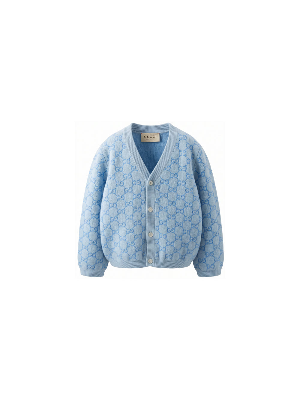 Cardigan per neonato Gucci Kids azzuro con motivo monogramma all-over 834348XKFQX 4012 GUCCI KIDS 