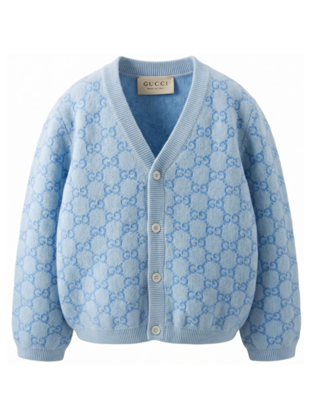 Cardigan per neonato Gucci Kids azzuro con motivo monogramma all-over 834348XKFQX 4012 GUCCI KIDS 