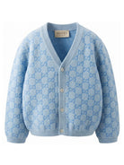 Cardigan per neonato Gucci Kids azzuro con motivo monogramma all-over 834348XKFQX 4012 GUCCI KIDS 