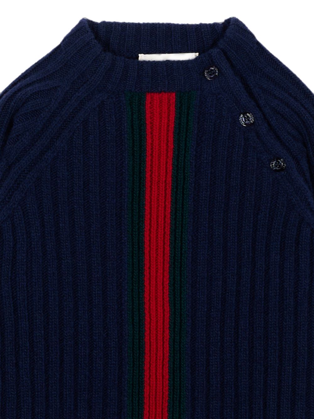 Maglione per neonato Gucci Kids blu con dettagli in motivo Web Stripe 866182XKFIL 4154 GUCCI KIDS 
