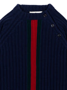 Maglione per neonato Gucci Kids blu con dettagli in motivo Web Stripe 866182XKFIL 4154 GUCCI KIDS 