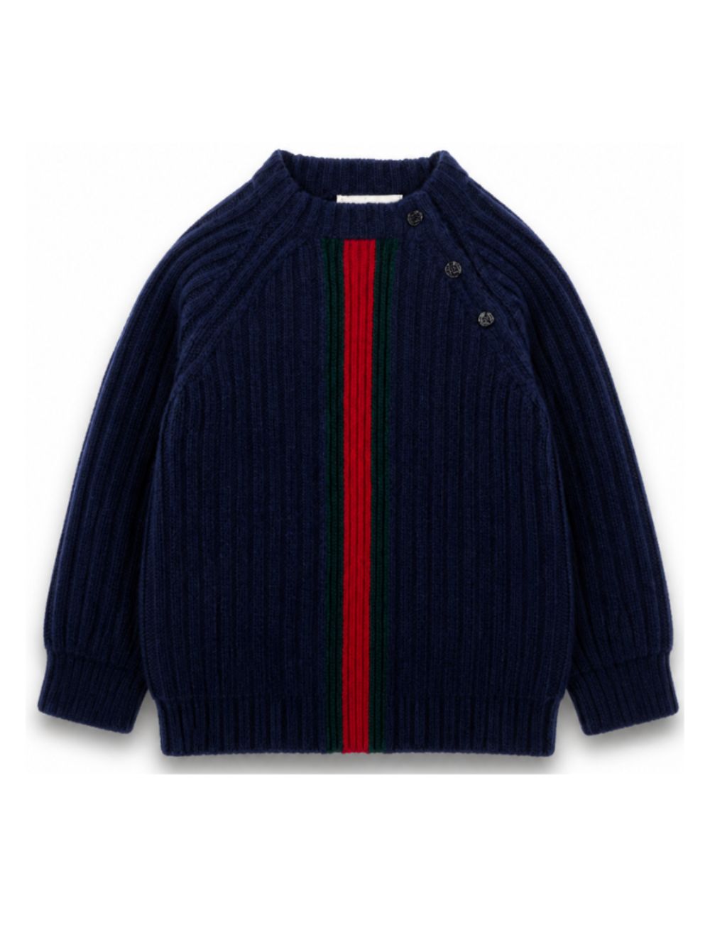 Maglione per neonato Gucci Kids blu con dettagli in motivo Web Stripe 866182XKFIL 4154 GUCCI KIDS 