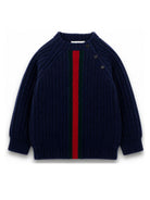 Maglione per neonato Gucci Kids blu con dettagli in motivo Web Stripe 866182XKFIL 4154 GUCCI KIDS 
