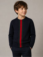 Maglione per bambino Gucci Kids blu in lana con decorazione Web 867433XKFKT 4154 GUCCI KIDS 