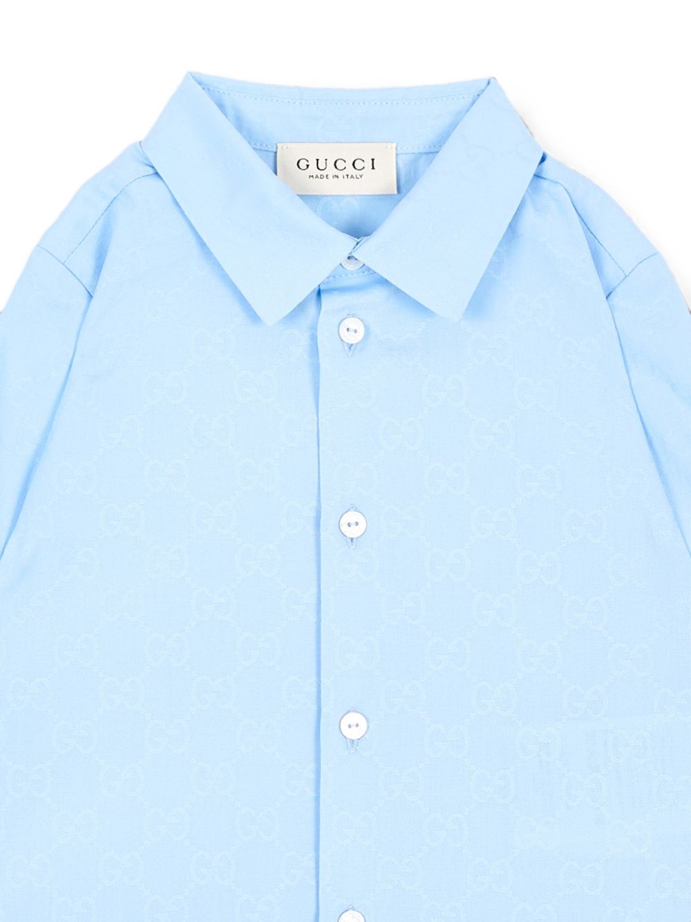 Camicia per neonato Gucci Kids azzurra con motivo Jacquard GG Supreme all-over 870284XWA9G 4774 GUCCI KIDS 