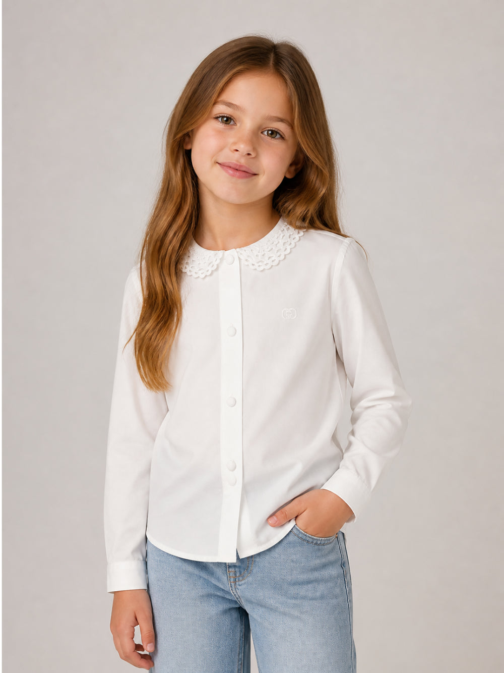 Camicia per bambina Gucci Kids bianca in pizzo 872837ZB365 9072 GUCCI KIDS 