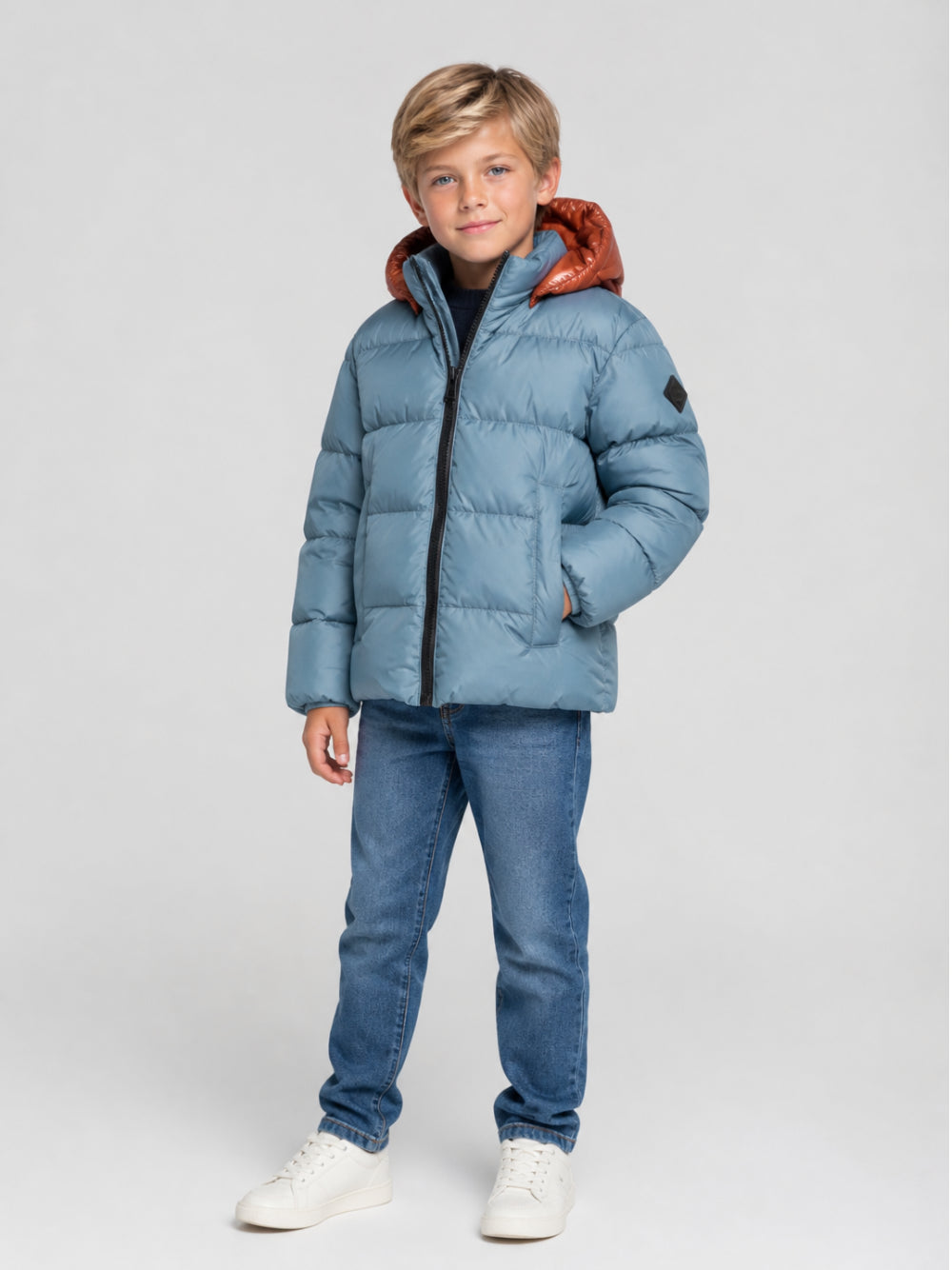 Giubbino per bambino Herno Kids azzurro con cappuccio marrone PI000043X12004Z 9097 HERNO KIDS 