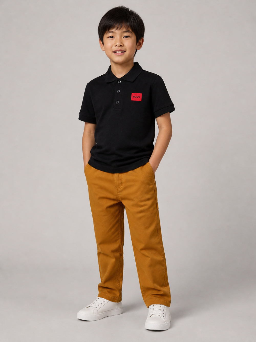 T-shirt per bambino Hugo Kids nera con colletto stile polo G01186 09B Hugo KIDS 