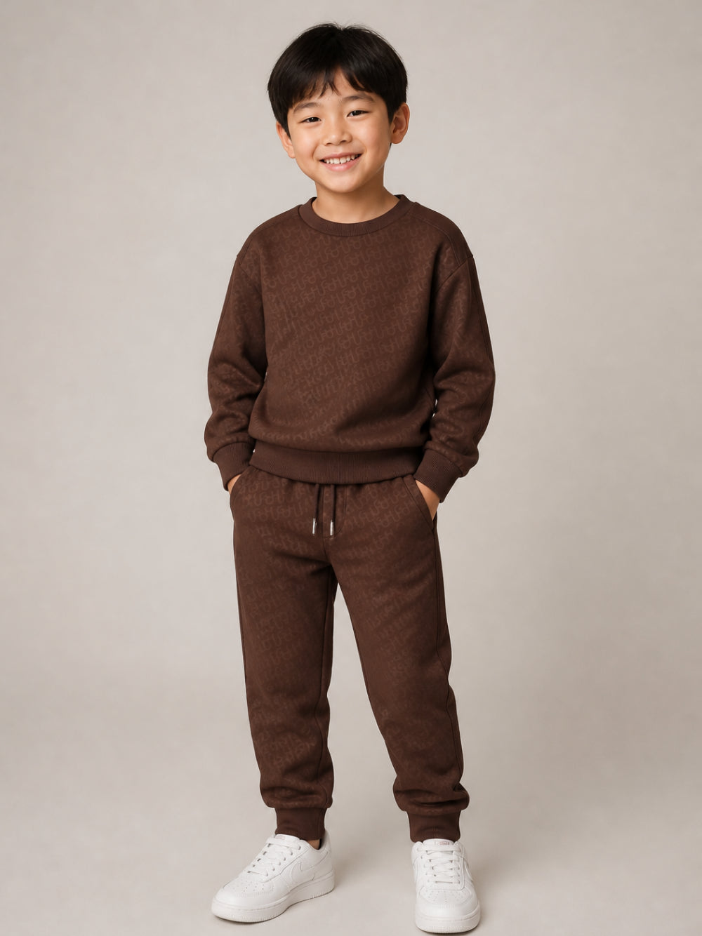 Felpa per bambino Hugo Kids marrone con motivo con monogramma G01229 33G Hugo KIDS 