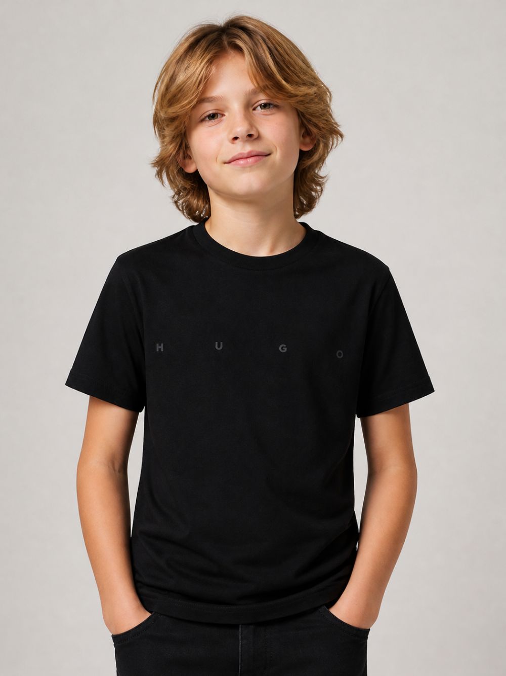 T-shirt per bambino Hugo Kids nera con logo sul davanti G01241 09B Hugo KIDS 