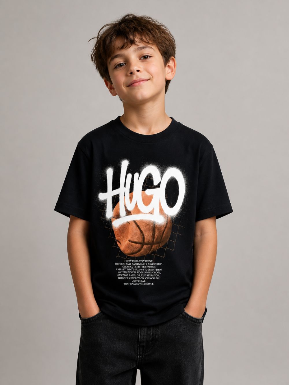 T-shirt per bambino Hugo Kids nera con stampa grafica G01245 09B Hugo KIDS 