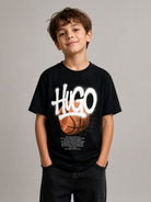 T-shirt per bambino Hugo Kids nera con stampa grafica G01245 09B Hugo KIDS 