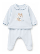Tutina per neonato Il Gufo Kids azzurro con colletto Peter Pan e toppa a volpe A26GDF0036M0100 404 IL GUFO KIDS 
