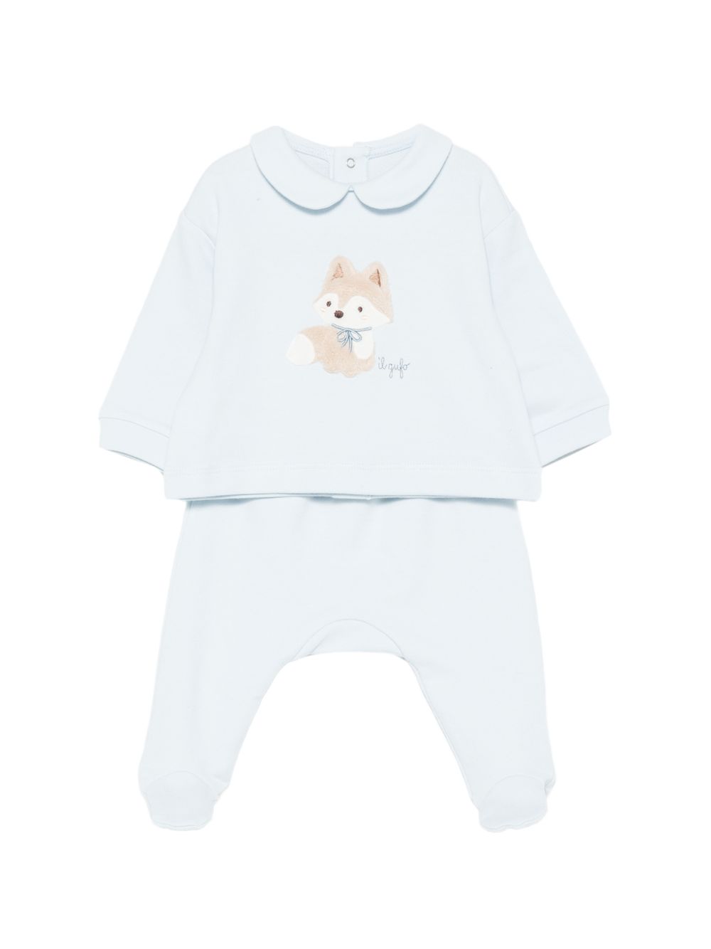 Pigiama per neonato Il Gufo Kids azzurro con colletto Peter Pan e toppa a volpe A26GDF0036M0100 404 IL GUFO KIDS 