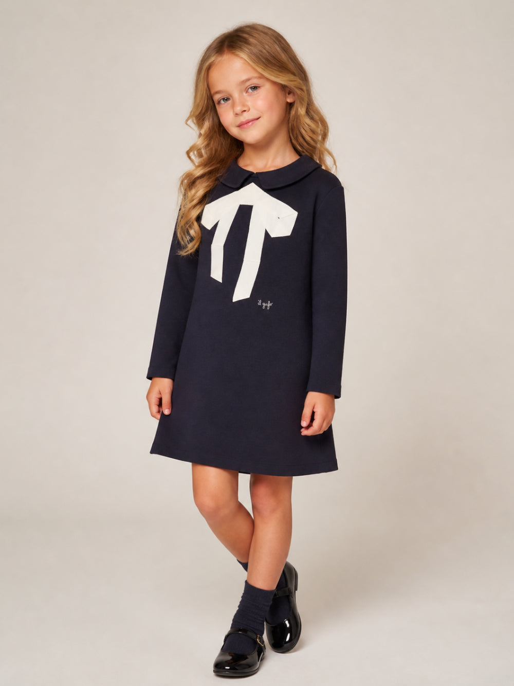 Abito per bambina Il Gufo Kids blu con dettaglio fiocco A26GVL0017M0041 4910 IL GUFO KIDS 