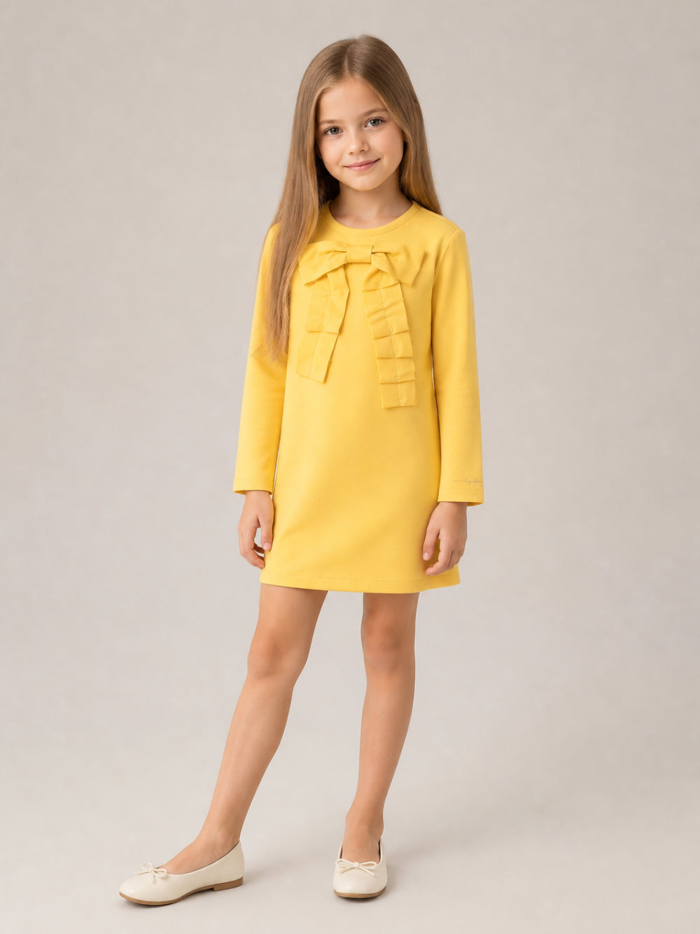 Abito per bambina Il Gufo Kids giallo con volant e dettaglio fiocco A26GVL0029M0041 223 IL GUFO KIDS 
