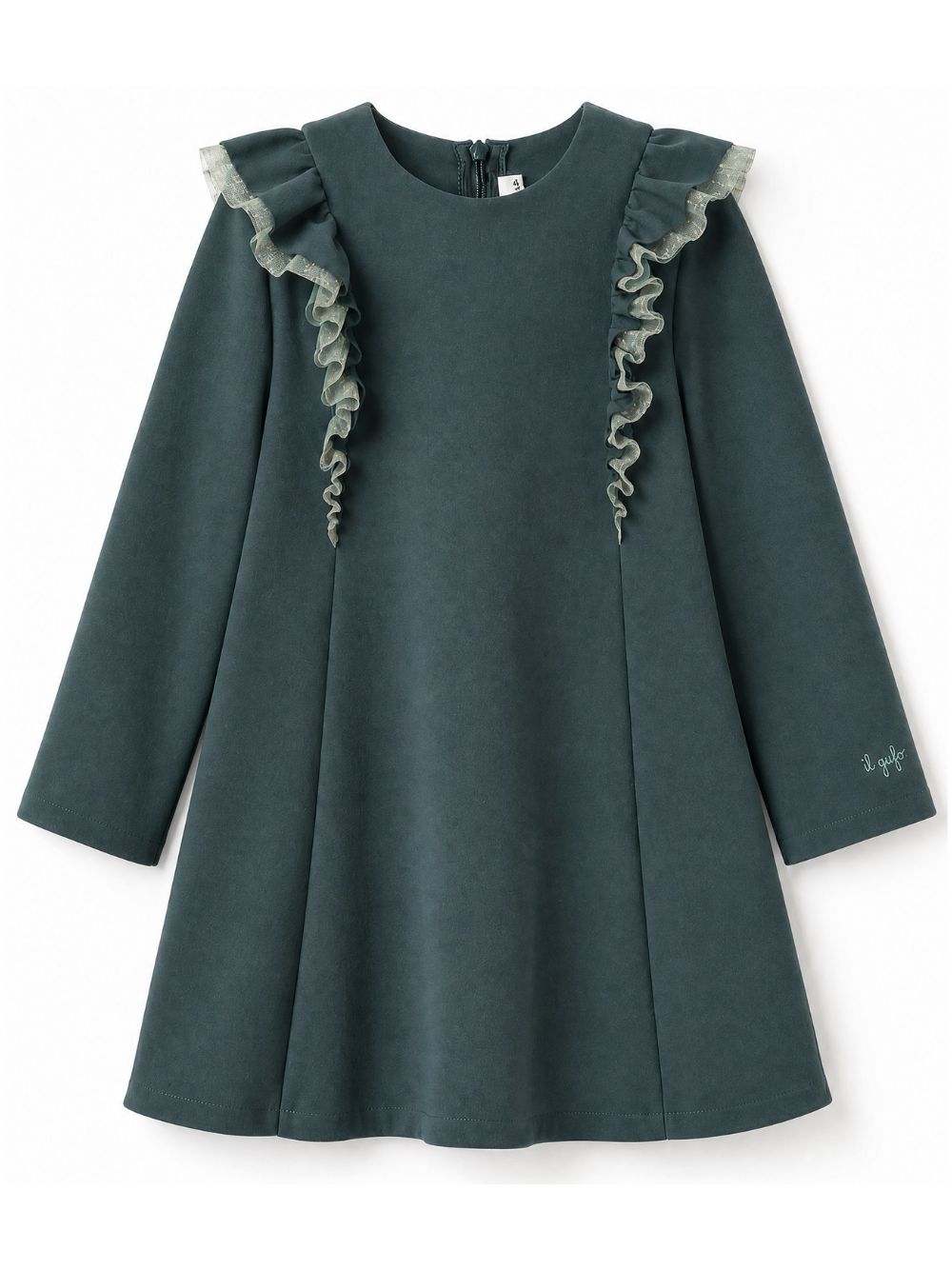 Abito per bambina Il Gufo Kids verde con ruches applicate sul davanti A26GVL0031N0057 558 IL GUFO KIDS 