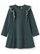 Abito per bambina Il Gufo Kids verde con ruches applicate sul davanti A26GVL0031N0057 558 IL GUFO KIDS 