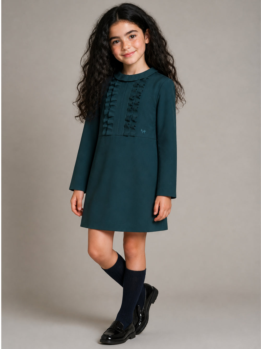 Abito per bambina Il Gufo Kids verde con bordo increspato A26GVL0033N0057 558 IL GUFO KIDS 