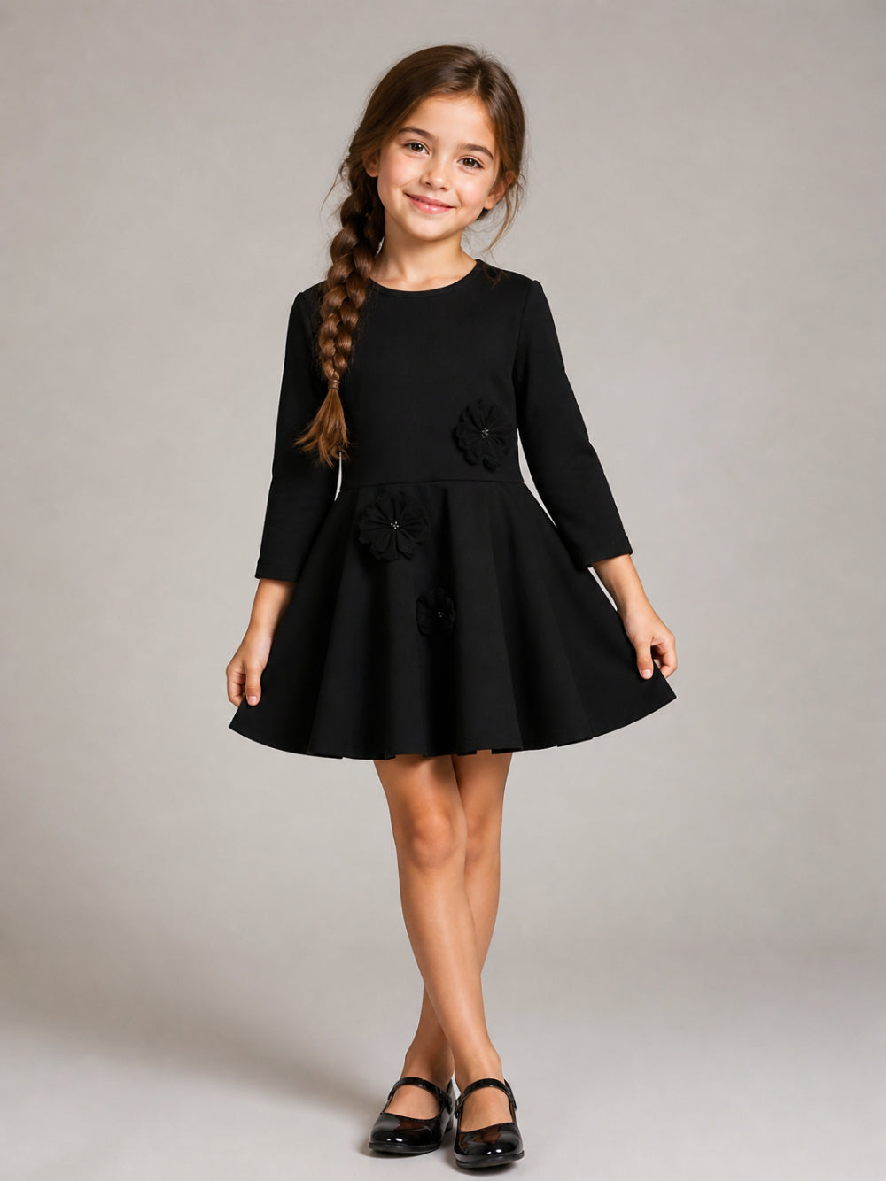 Abito per bambina Il Gufo Kids nero con applicazione a fiore A26GVL0041N0074 099 IL GUFO KIDS 