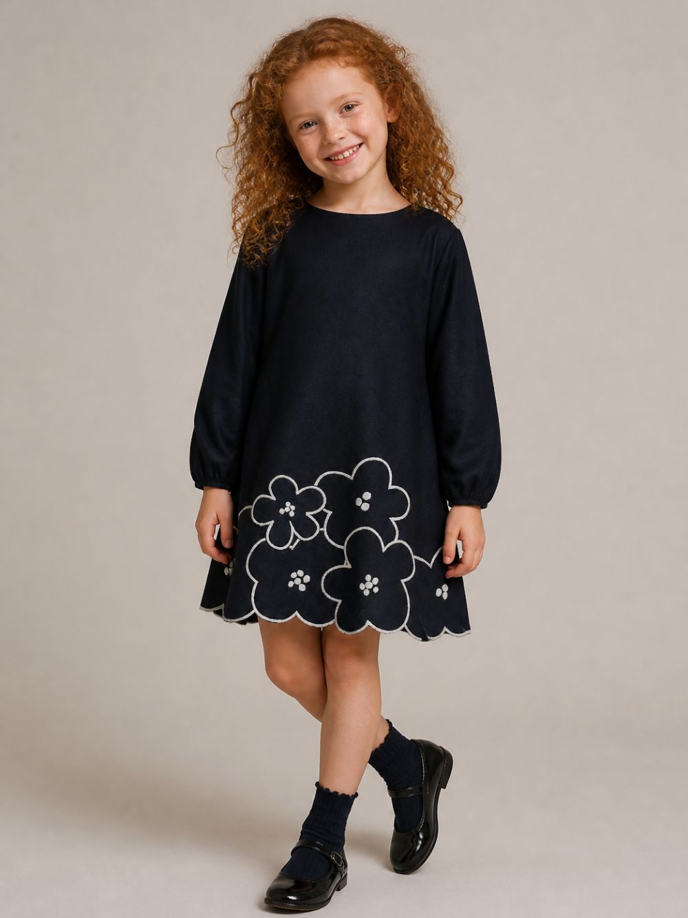 Abito per bambina Il Gufo Kids blu con ricamo floreale A26GVL0045W0003 4907 IL GUFO KIDS 