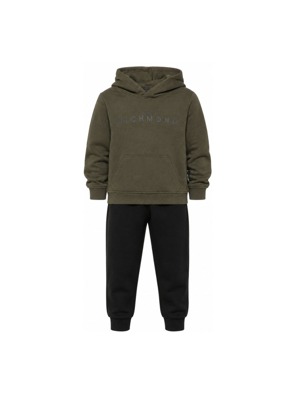 Completo felpa e pantaloni per bambino John Richmond Junior verde e nero con logo sul davanti RBA26007CF OLIVE JOHN RICHMOND KIDS 