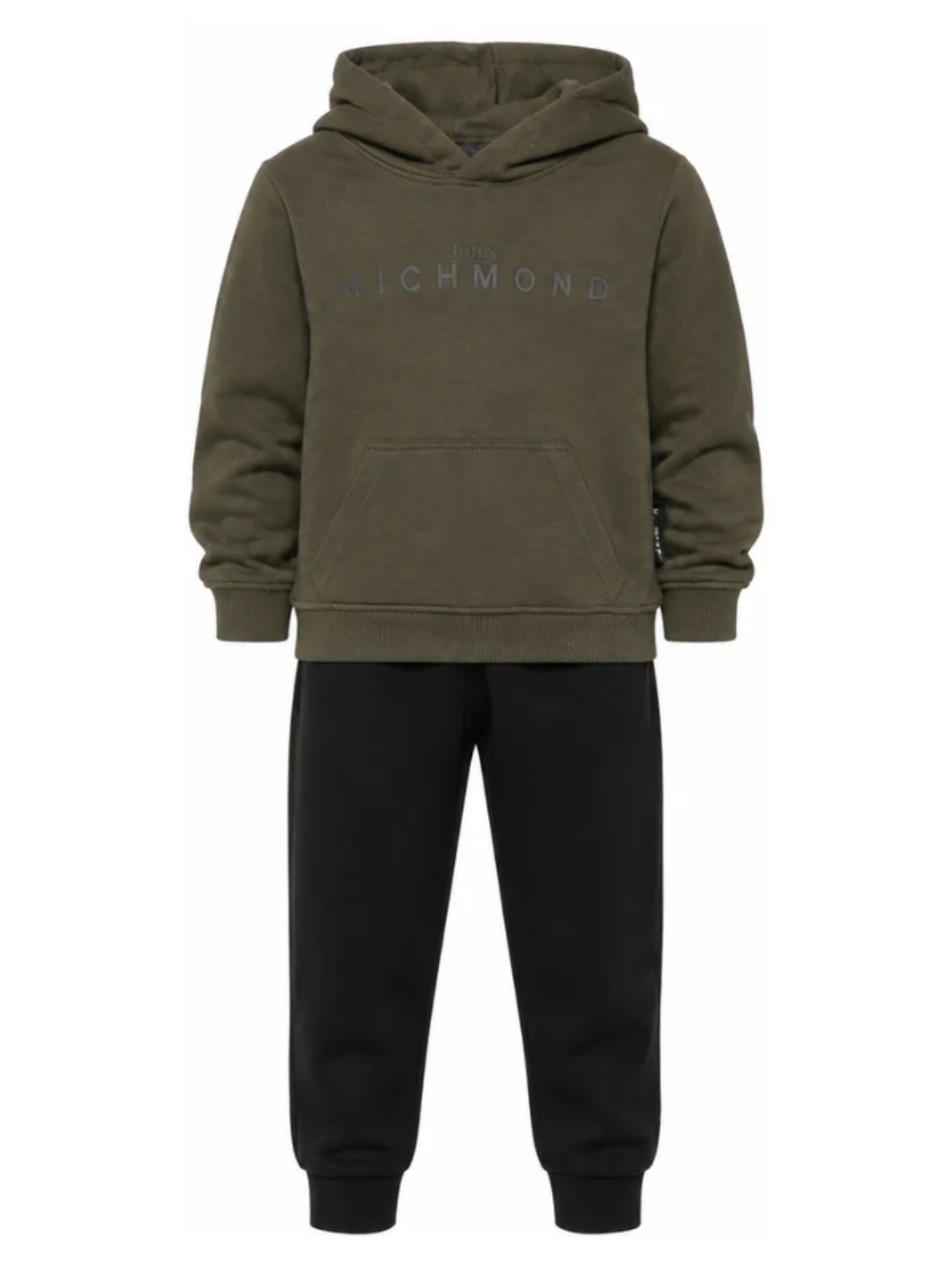 Completo felpa e pantaloni per bambino John Richmond Junior verde e nero con logo sul davanti RBA26007CF OLIVE JOHN RICHMOND KIDS 