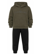 Completo felpa e pantaloni per bambino John Richmond Junior verde e nero con logo sul davanti RBA26007CF OLIVE JOHN RICHMOND KIDS 
