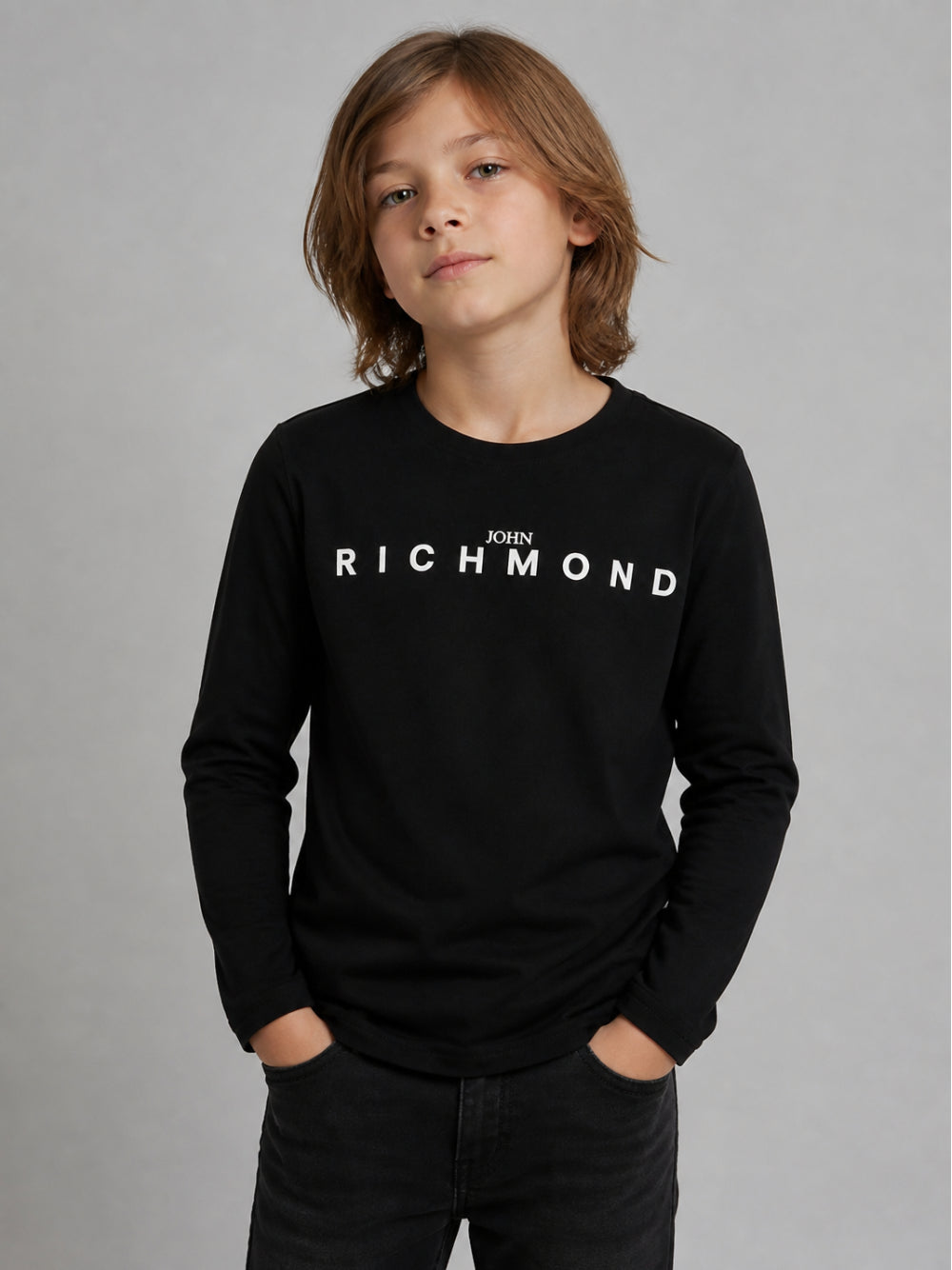 T-shirt per bambino John Richmond Kids nera a maniche lunghe RBA26016TS BLACK JOHN RICHMOND KIDS 