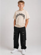 Pantaloni per bambino John Richmond Kids neri con coulisse e logo ricamato RBA26130PA BLACK JOHN RICHMOND KIDS 