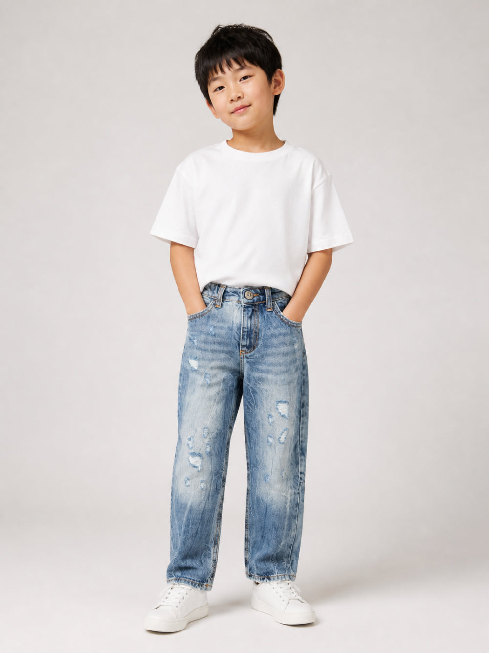 Jeans per bambino John Richmond Kids in denim con effetto usurato RBA26148JE DENIM BLUE MEDIUM JOHN RICHMOND KIDS 