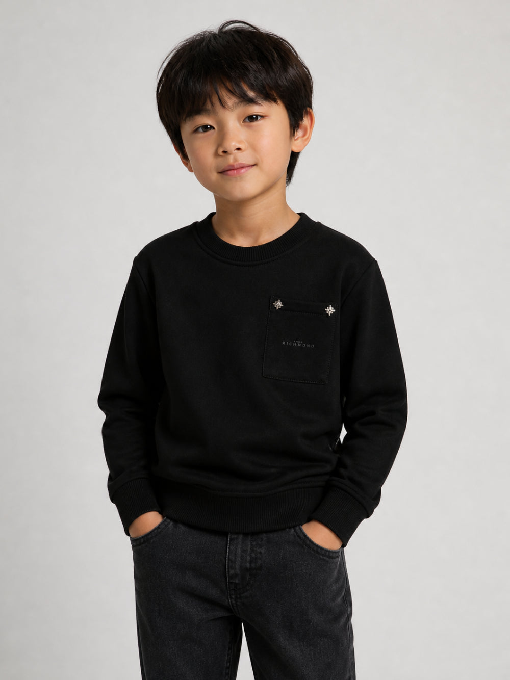 Felpa per bambino John Richmond Kids nera con taschino sul petto RBA26153FE BLACK JOHN RICHMOND KIDS 