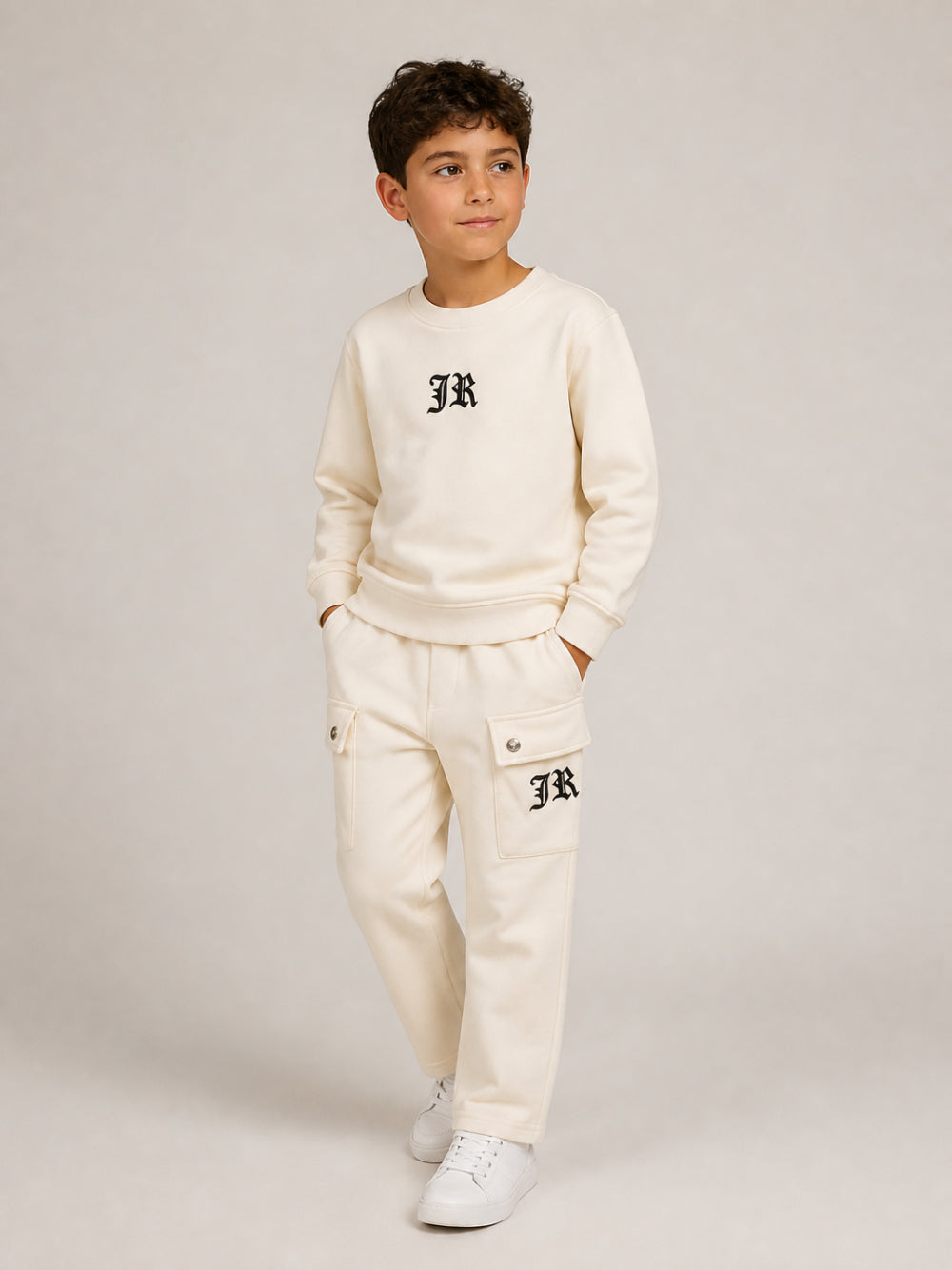 Set felpa e pantaloni per bambino John Richmond Kids beige con logo sul davanti RBA26167CF CREAM JOHN RICHMOND KIDS 