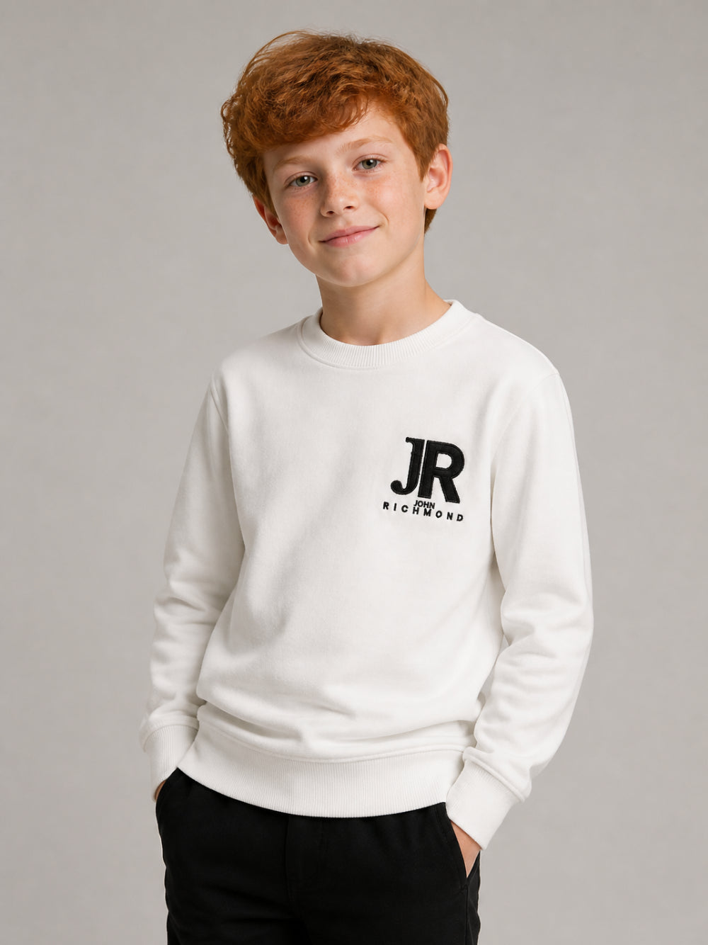Maglione per bambino John Richmond Kids bianco con ricamo logo RBA26168MA OFF-WHITE JOHN RICHMOND KIDS 