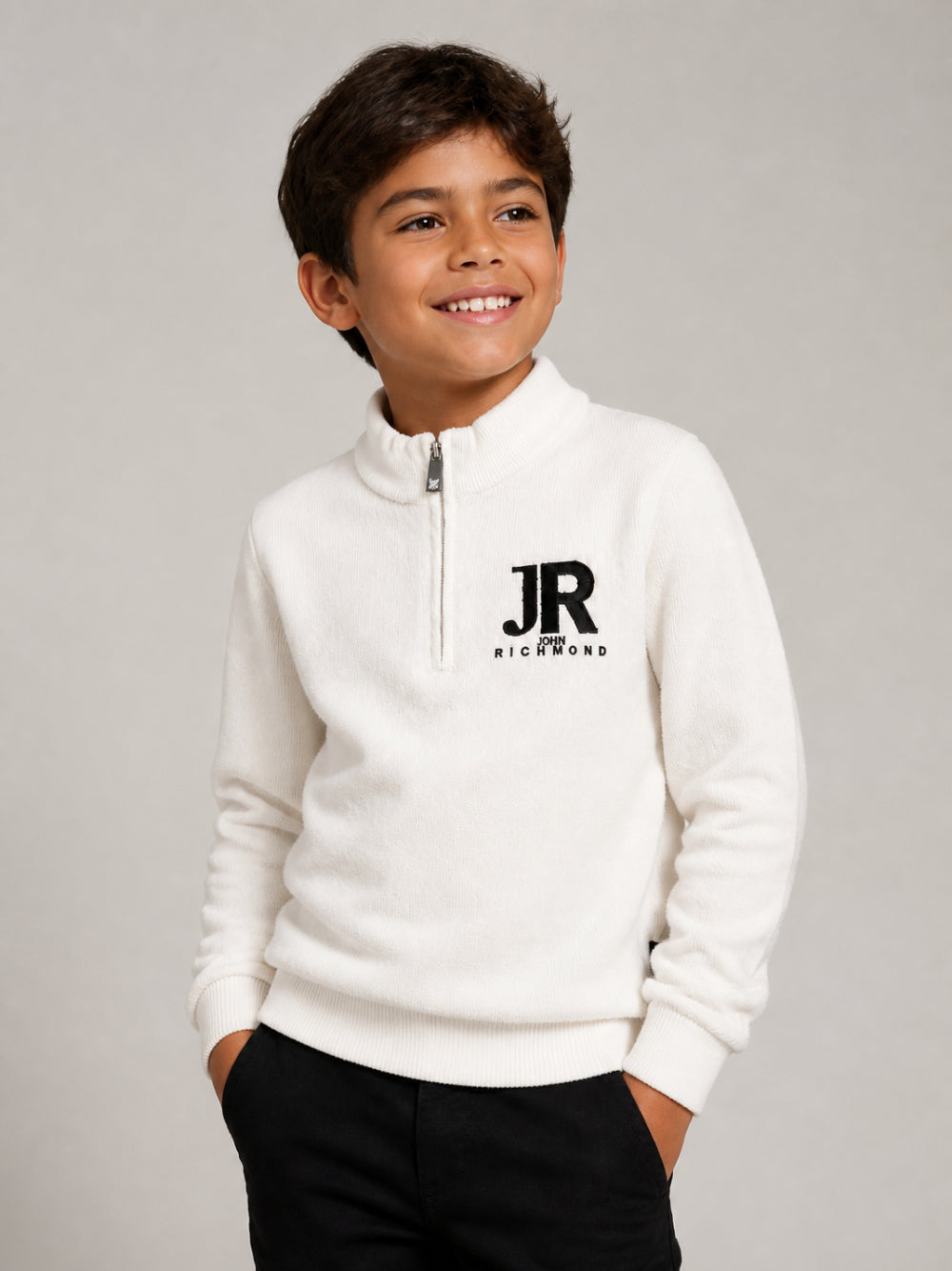 Maglione per bambino John Richmond Kids bianco con dettaglio logo ricamato RBA26170LU OFF-WHITE JOHN RICHMOND KIDS 