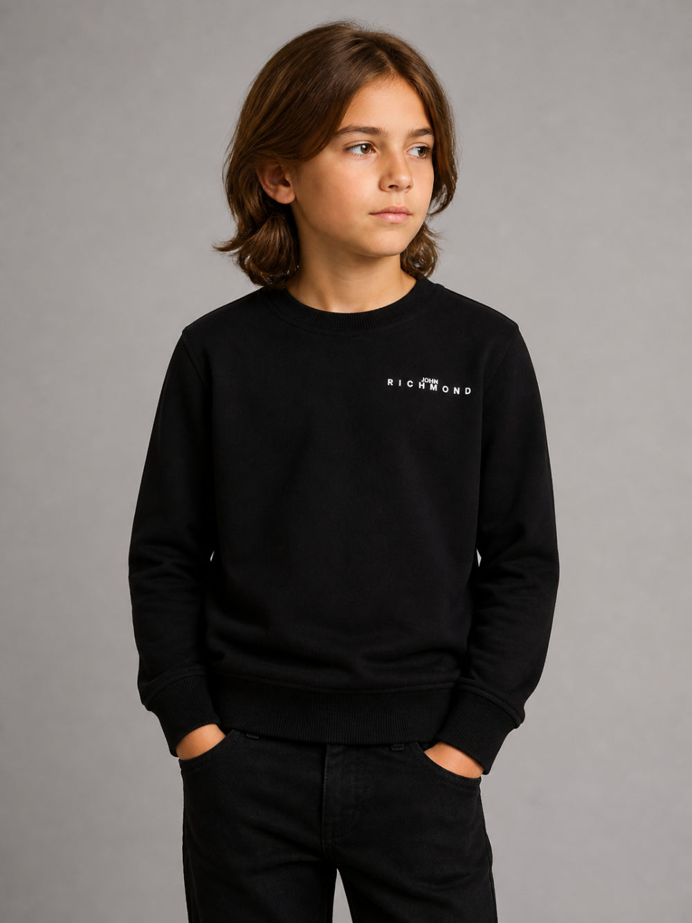 Felpa per bambino John Richmond Junior nera con stampa logo sul davanti RBA26176FE BLACK JOHN RICHMOND KIDS 