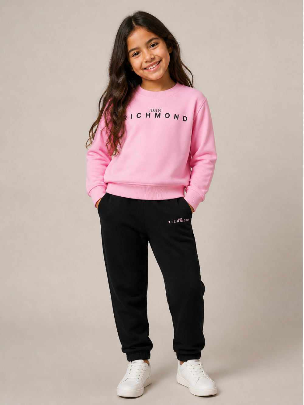 Completo per bambina John Richmond Kids rosa e nero con stampa logo RGA26019CF PINK BEGONIA JOHN RICHMOND KIDS 