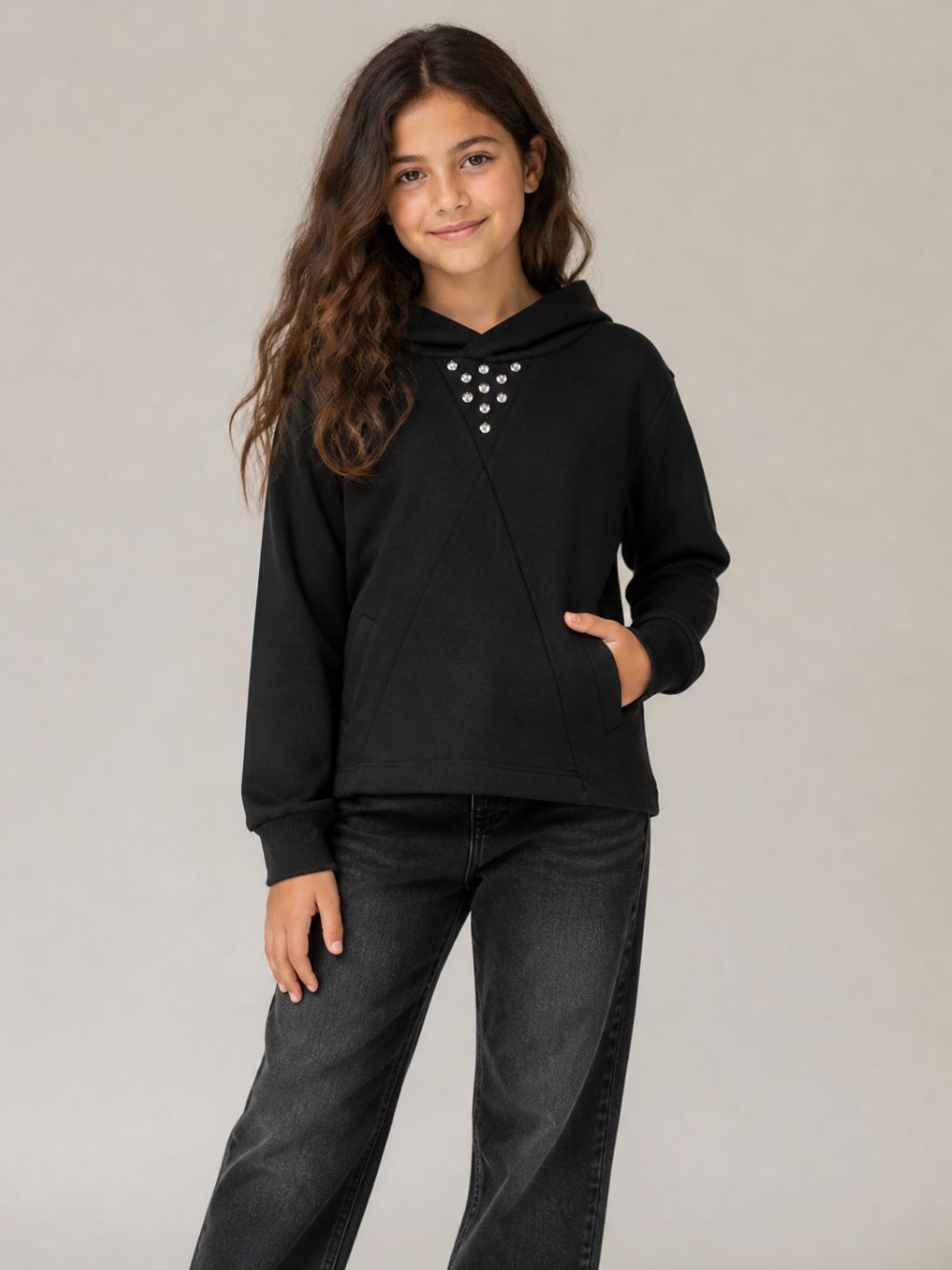Felpa per bambina John Richmond Kids nera decorata con stud RGA26038FE BLACK JOHN RICHMOND KIDS 