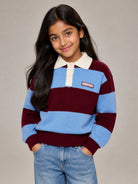 Maglione per bambina John Richmond Kids azzurra e bordeaux con motivo a righe RGA26140PO AVION JOHN RICHMOND KIDS 